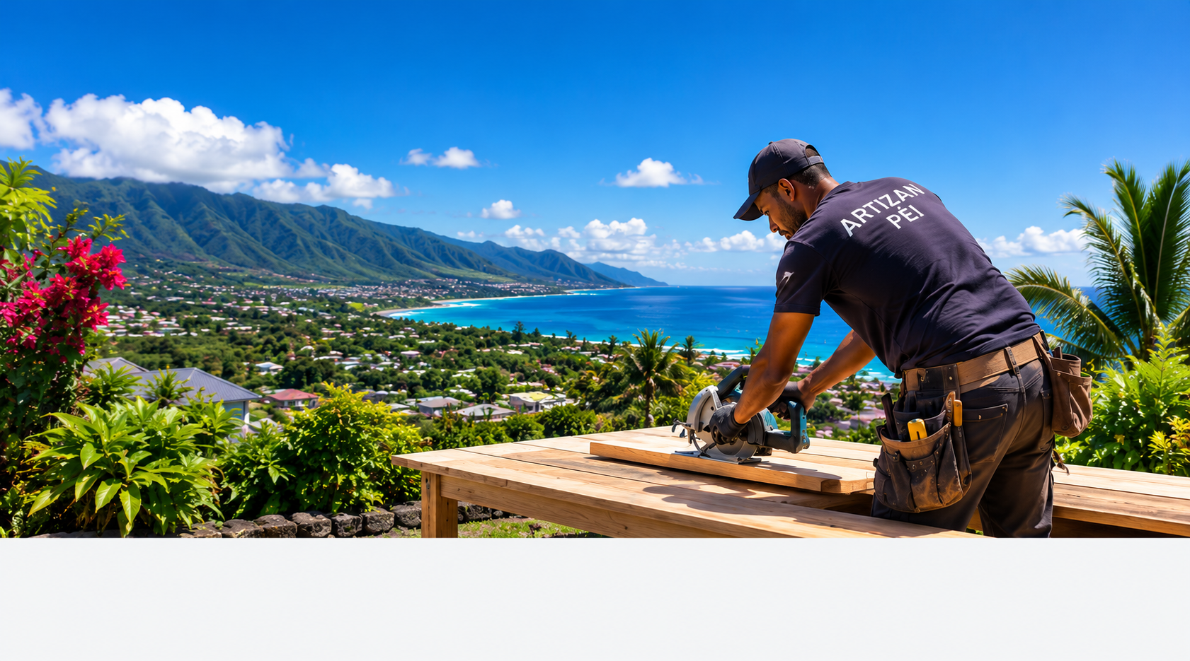 Artisan Artizan Péi travaillant face au paysage de La Réunion